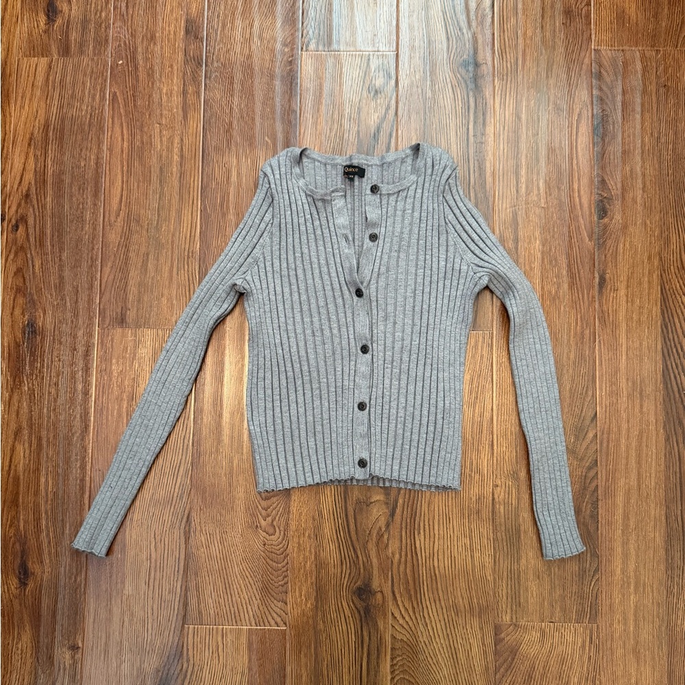Quince Gray Ribbed Button-Front Cardigan - Picture 3 of 6